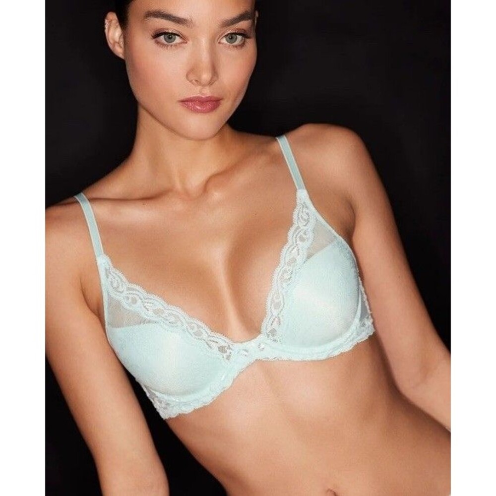 Natori 34DDD Feathers Contour Plunge Underwire Bra Mint/Glass Green NEW #730023